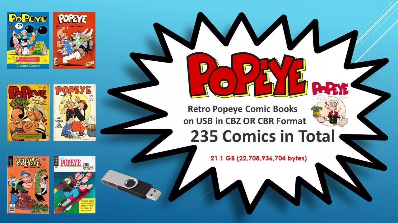 POPEYE THE SAILOR MAN - 235 RETRO COMICS & COMIC BOOKS CBR Format ON USB