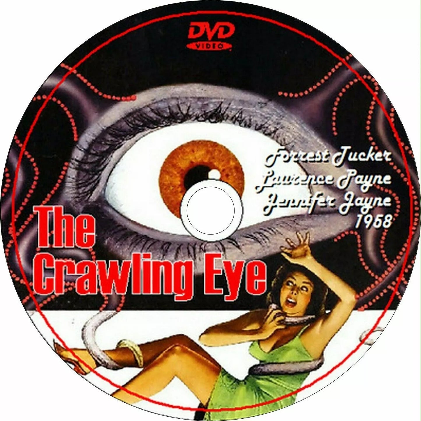 THE CRAWLING EYE (1958) Forrest Tucker, Laurance Payne, Jennifer Jayne, Janet Munro, Warren Mitchell - PUBLIC DOMAIN DVD ONLY NO CASE