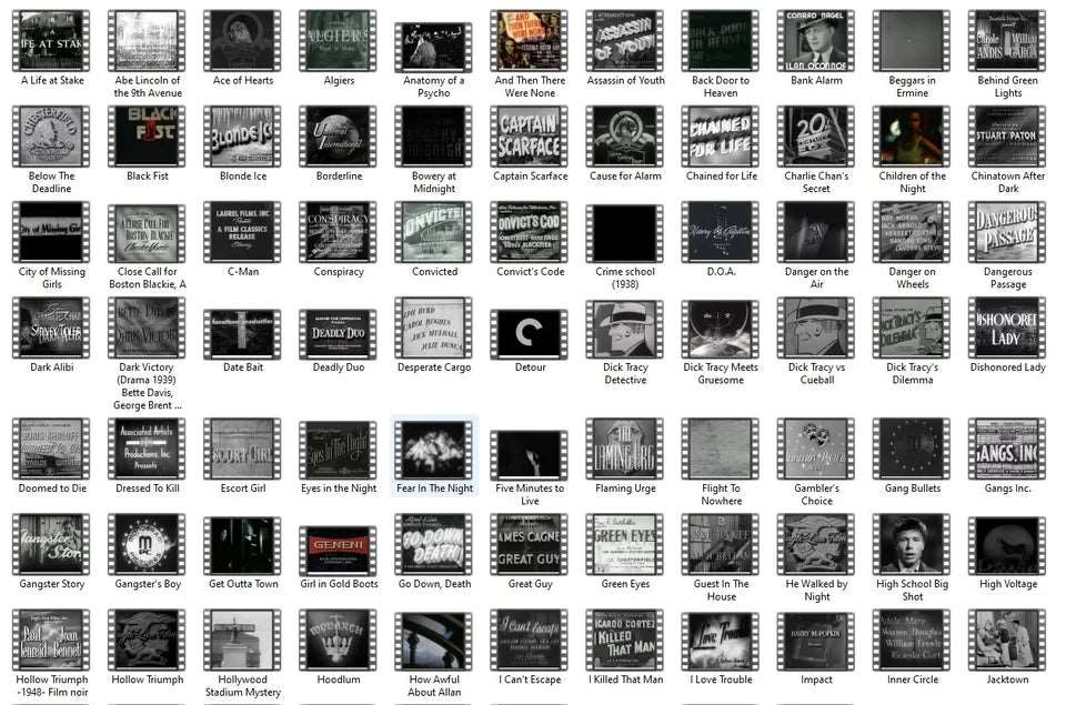225 Film Noir & Mystery & Crime Public Domain Movies MP4 USB Collection