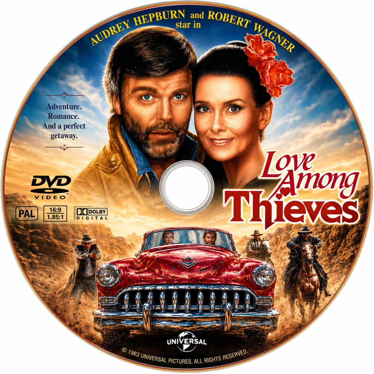 LOVE AMONG THIEVES (1987) Audrey Hepburn,Robert Wagner,Patrick Bauchau,Jerry Orbach,Brion James,Samantha Eggar - Public Domain DVD NO CASE RARE !