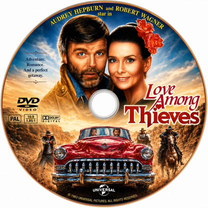 LOVE AMONG THIEVES (1987) Audrey Hepburn,Robert Wagner,Patrick Bauchau,Jerry Orbach,Brion James,Samantha Eggar - Public Domain DVD NO CASE RARE !
