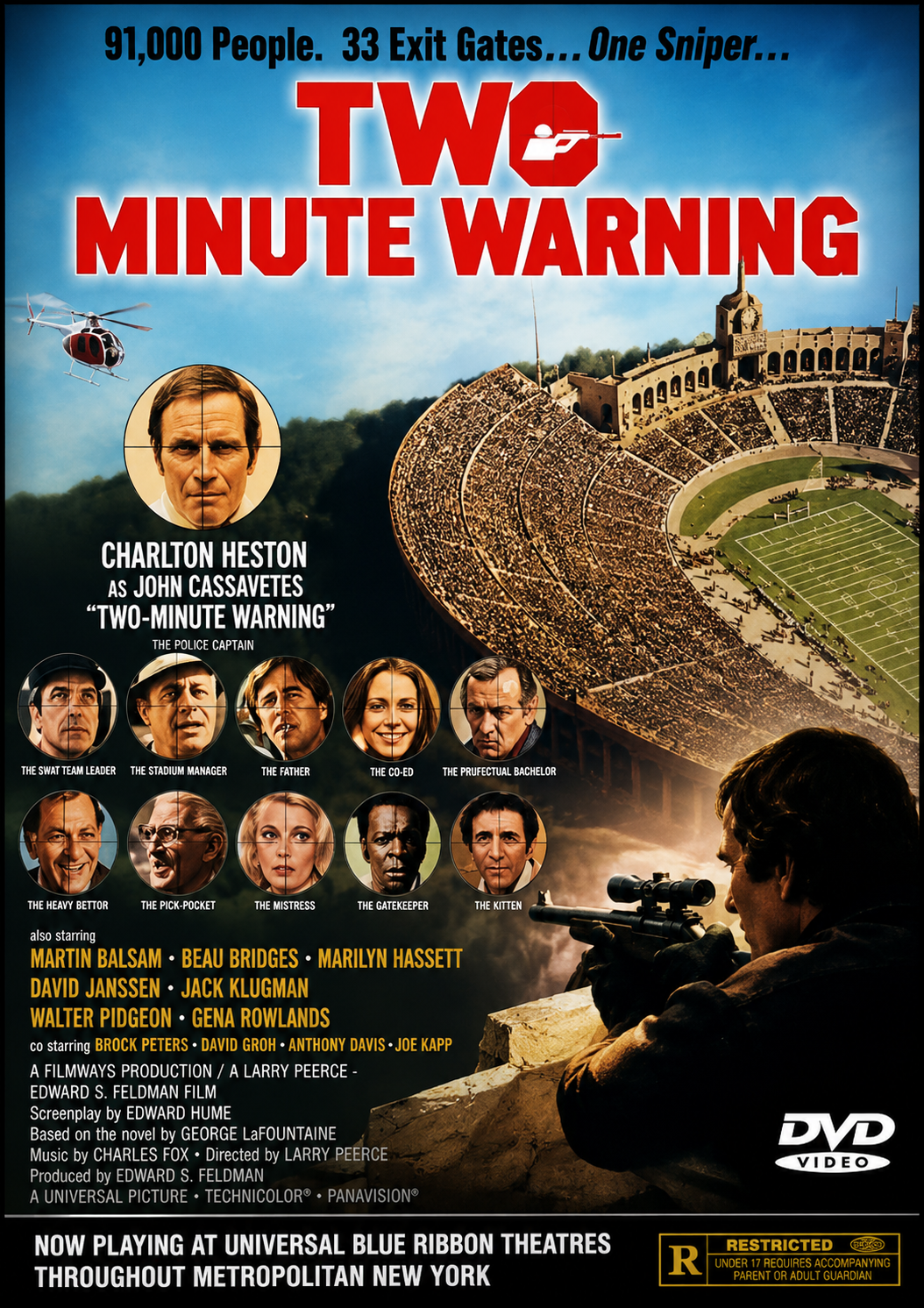 TWO MINUTE WARNING (1976) Charlton Heston • John Cassavetes • Martin Balsam • Beau Bridges • Jack Klugman • Gena Rowlands • David Janssen • Walter Pidgeon • Marilyn Hassett • Brock Peters - Public Domain Movie DVD NO CASE