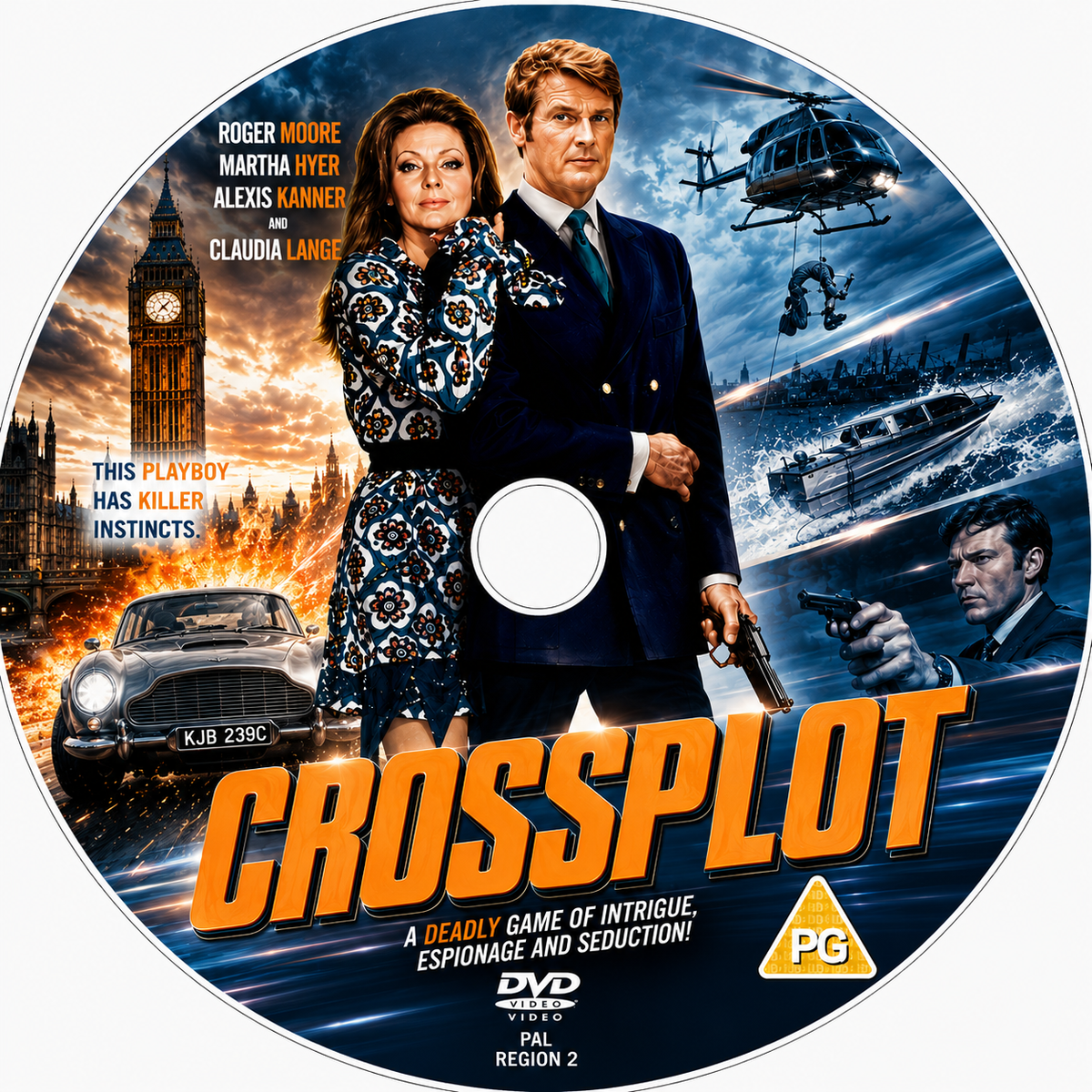 CROSSPLOT (1969) Roger Moore,Claudie Lange,Alexis Kanner - PUBLIC DOMAIN DVD ONLY NO CASE