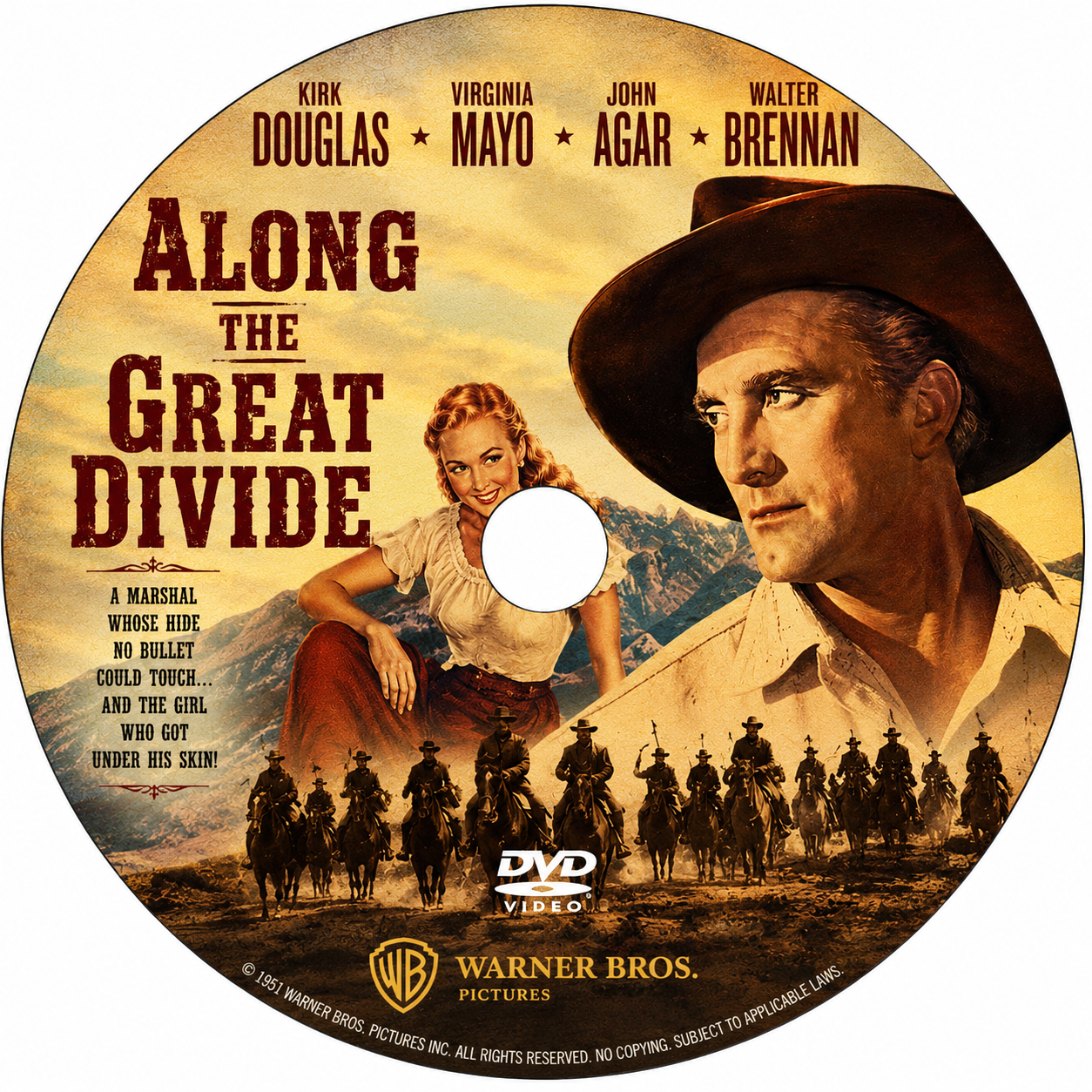 ALONG THE GREAT DIVIDE (1951) Kirk Douglas, Virginia Mayo, John Agar and Walter Brennan - Public Domain Movie DVD NO CASE