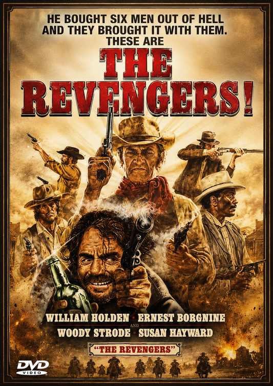 THE REVENGERS (1972) William Holden • Ernest Borgnine • Woody Strode • Susan Hayward • Woody Strode • Jorge Luke • Arthur O'Connell - Public Domain Movie DVD NO CASE