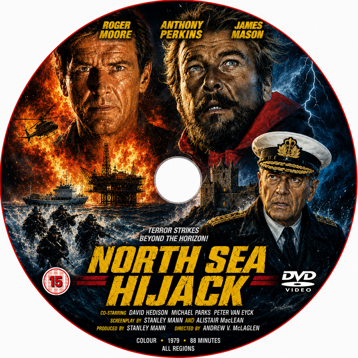 NORTH SEA HIJACK (1980) Roger Moore, Anthony Perkins, James Mason, Michael Parks, David Hedison, Michael Billington - Public Domain DVD NO CASE