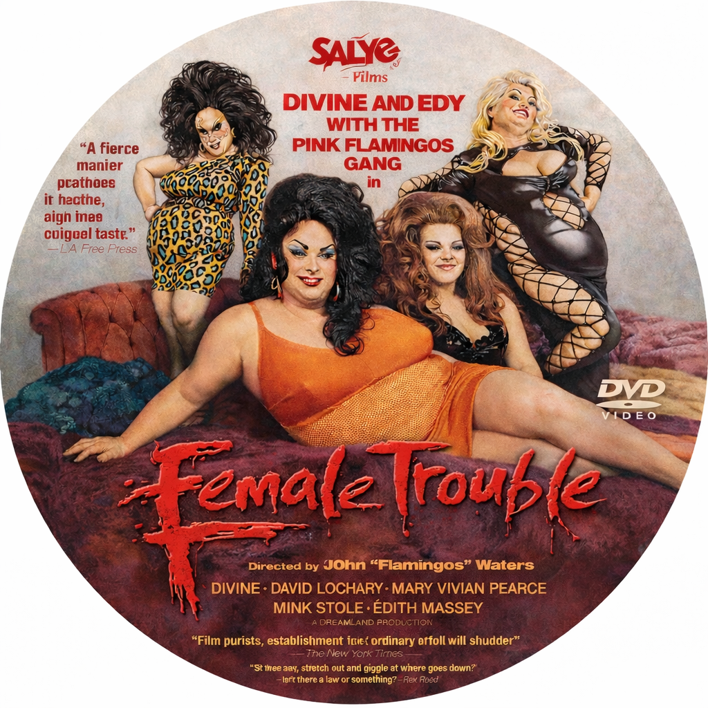 FEMALE TROUBLE (1974) Divine ,David Lochary ,Mary Vivian Pearce ,Mink Stole ,Edith Massey - Public Domain DVD NO CASE