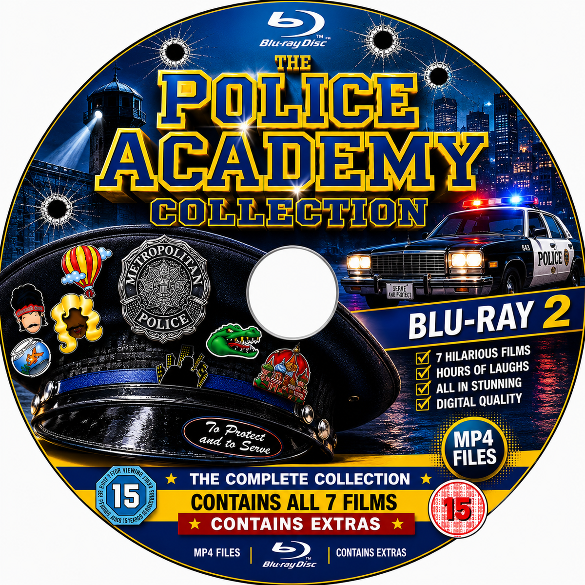 POLICE ACADEMY COLLECTION 7 MOVIE x2 BLU-RAY MP4 COLLECTION (1984-1994) BLU-RAY NO CASE