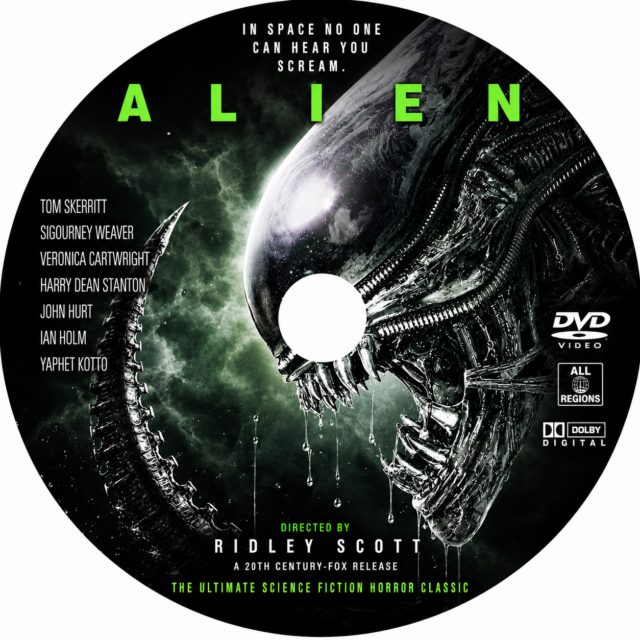 ALIEN DC (1979) Tom Skerritt • Sigourney Weaver • Veronica Cartwright • Harry Dean Stanton • John Hurt • Ian Holm • Yaphet Kotto - Public Domain Movie DVD NO CASE