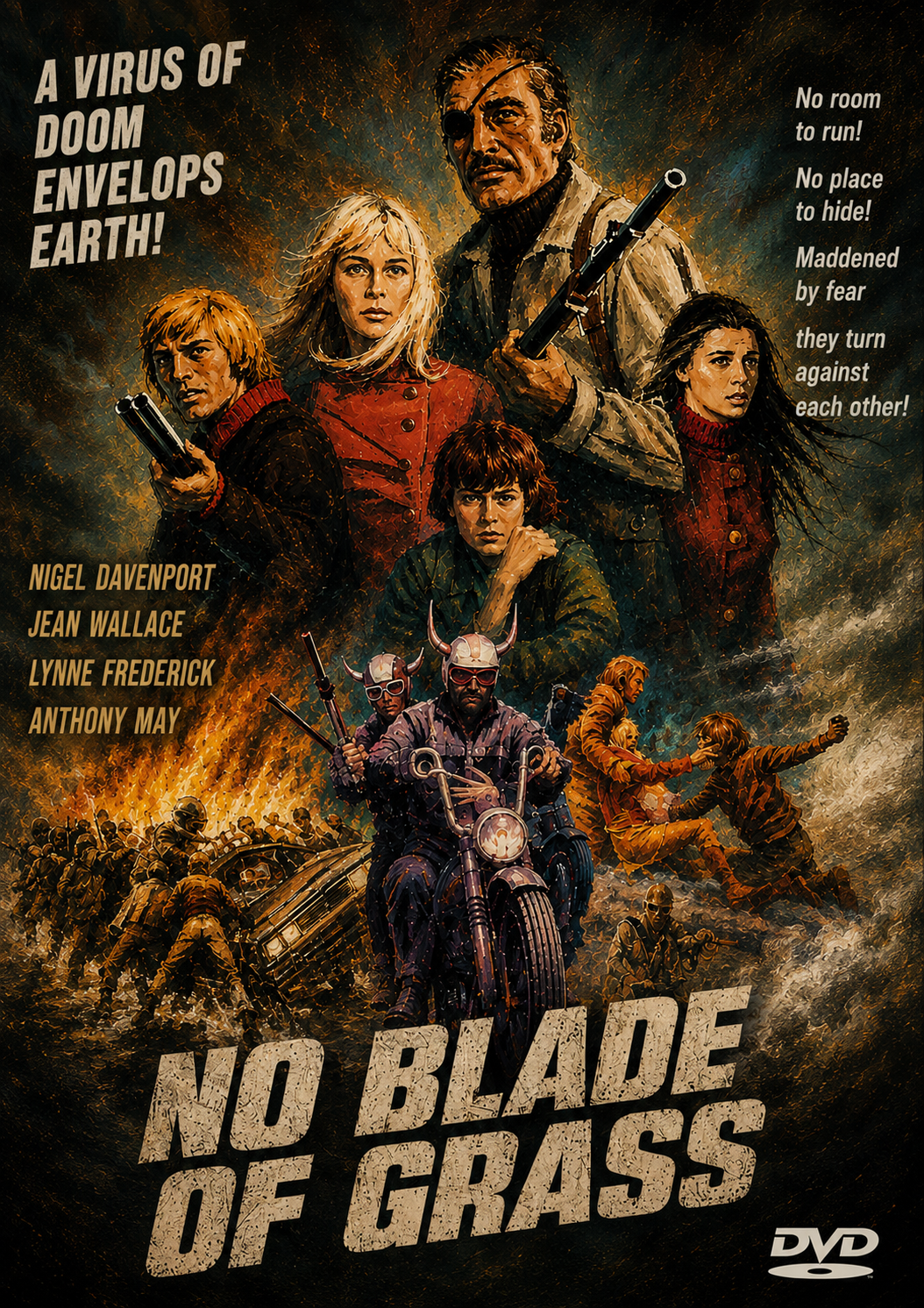 NO BLADE OF GRASS (1970) Nigel Davenport,Jean Wallace,Lynne Frederick,Anthony May - Public Domain DVD NO CASE RARE !