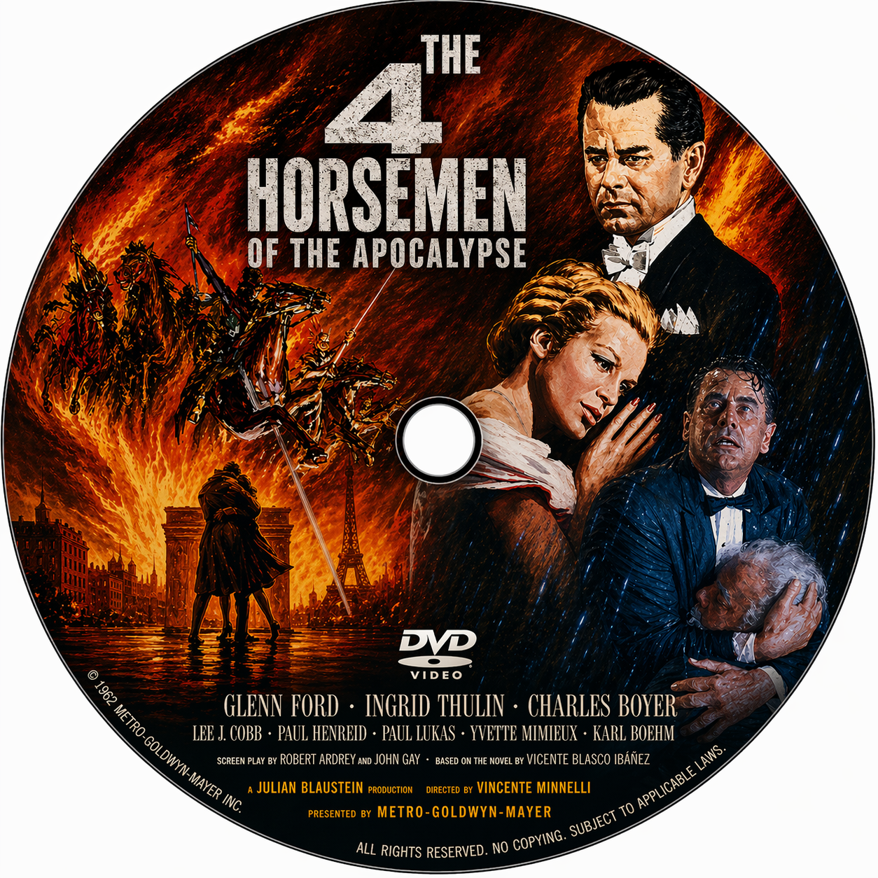 THE 4 HORSEMEN OF THE APOCALYPSE (1962) Glenn Ford, Paul Henreid, Ingrid Thulin, Charles Boyer, Lee J. Cobb - Public Domain Movie DVD NO CASE