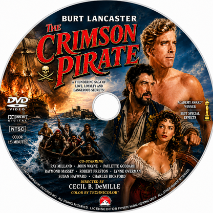 THE CRIMSON PIRATE (1952) Burt Lancaster, Nick Cravat, Eva Bartok, Leslie Bradley, Torin Thatcher, James - DVD NO CASE