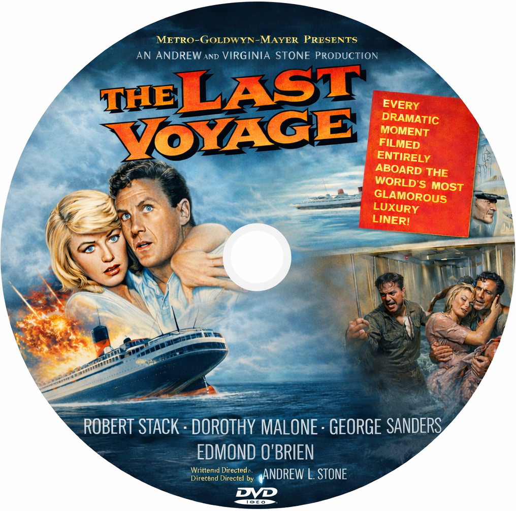 THE LAST VOYAGE (1960) Robert Stack, Dorothy Malone, Edmond O'brien, George Sanders, Woody Strode - Public Domain DVD NO CASE