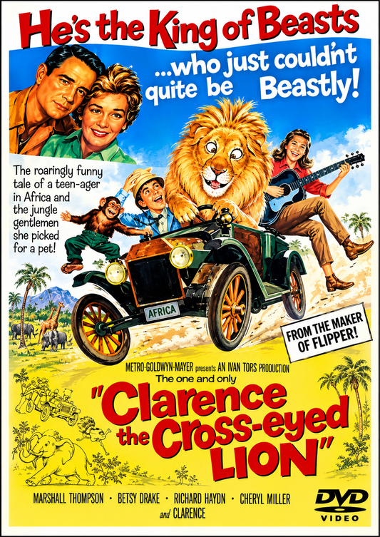 CLARENCE THE CROSS-EYED LION (1965) Starring - Marshall Thompson, Betsy Drake, Richard Haydn, Cheryl Miller• DVD NO CASE