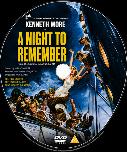 A NIGHT TO REMEMBER (1958) Kenneth More, Michael Goodliffe, Laurence Naismith, Kenneth Griffith, David McCallum - Public Domain Movie DVD NO CASE