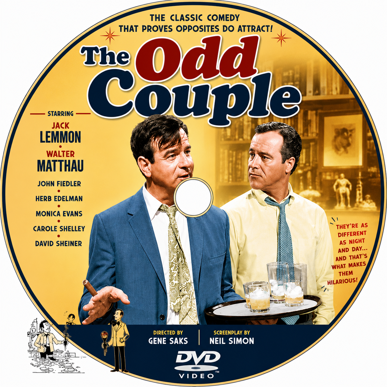 THE ODD COUPLE (1968) Jack Lemmon, Walter Matthau, John Fiedler, Herb Edelman, Monica Evans - Public Domain Movie DVD NO CASE