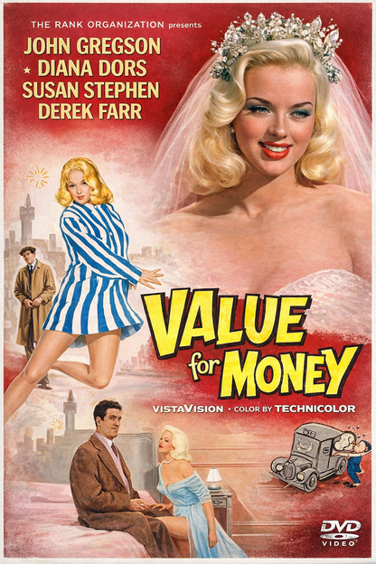 VALUE FOR MONEY (1955) John Gregson,Diana Dors,Susan Stephen,Derek Farr - Public Domain DVD NO CASE RARE !