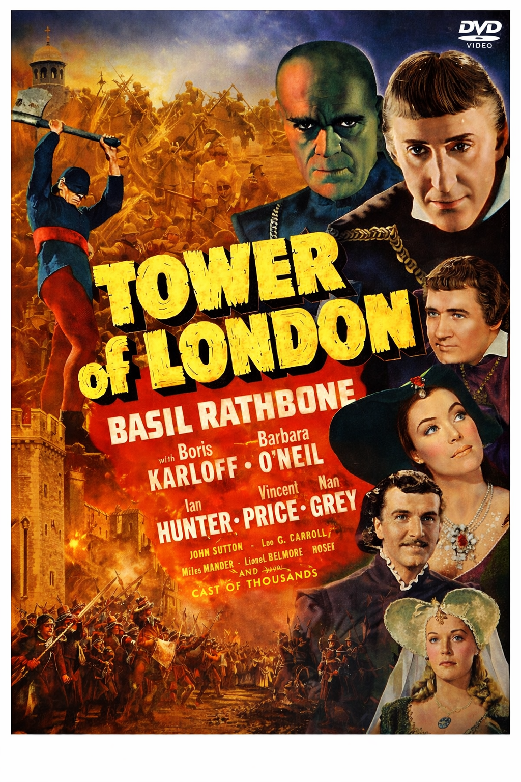 TOWER OF LONDON (1939) BASIL RATHBONE,VINCENT PRICE - Public Domain DVD NO CASE