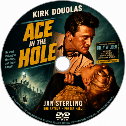 ACE IN THE HOLE (1951) Kirk Douglas,Jan Sterling,Robert Arthur,Porter Hall - Public Domain DVD NO CASE