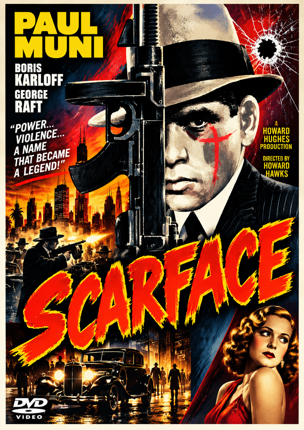 SCARFACE (1932)  Paul Muni, Ann Dvorak, George Raft, Karen Morley, Boris Karloff - Public Domain DVD NO CASE RARE !