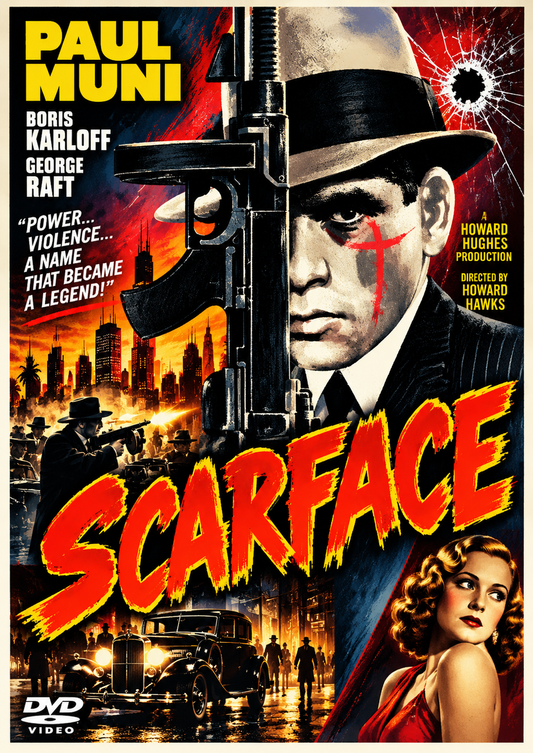 SCARFACE (1932)  Paul Muni, Ann Dvorak, George Raft, Karen Morley, Boris Karloff - Public Domain DVD NO CASE RARE !