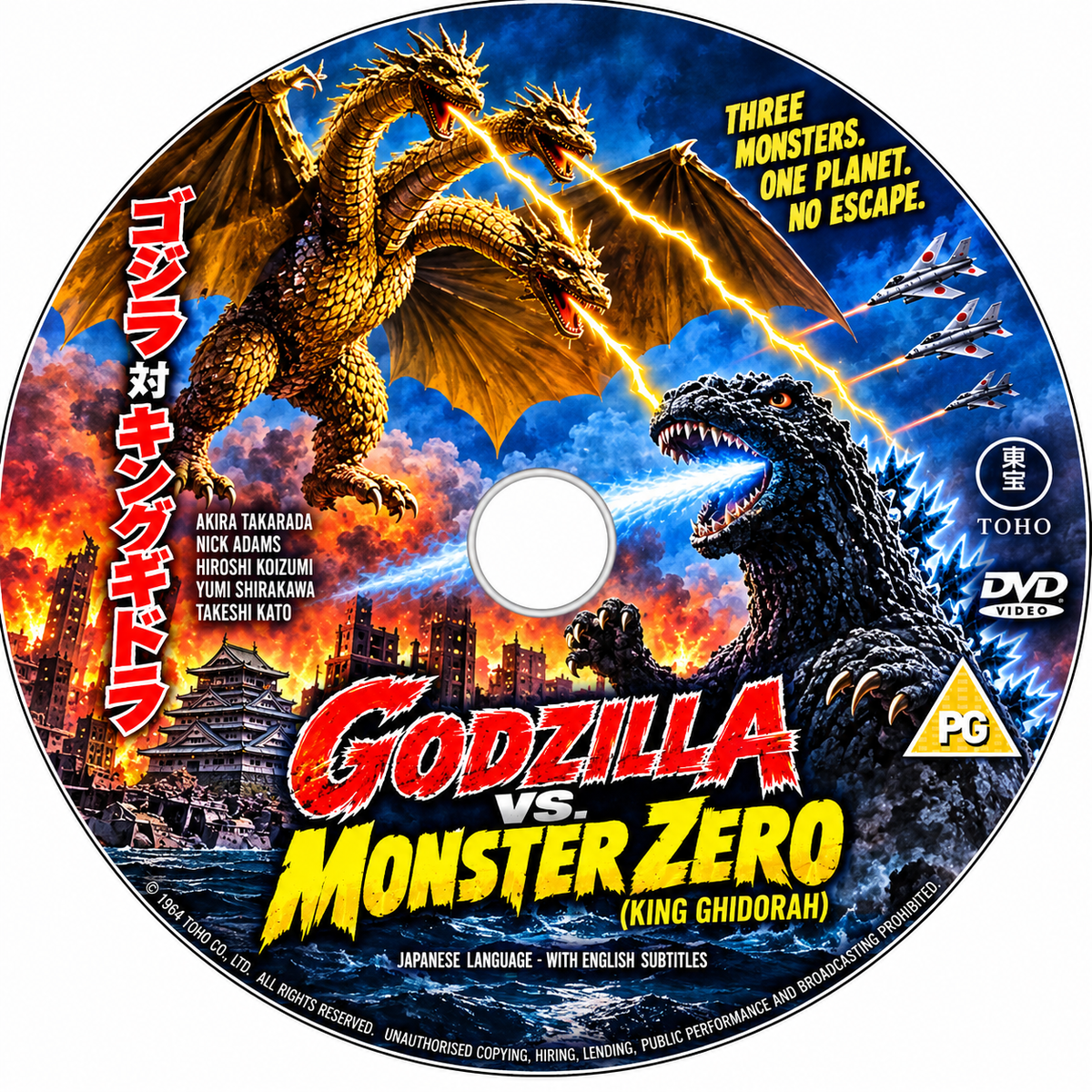 Godzilla vs. Monster Zero (1965) Akira Takarada • Nick Adams • Kumi Mizuno • Keiko Sawai • Jun Tazaki • Akira Kubo • Yoshio Tsuchiya  - Public Domain Movie DVD NO CASE