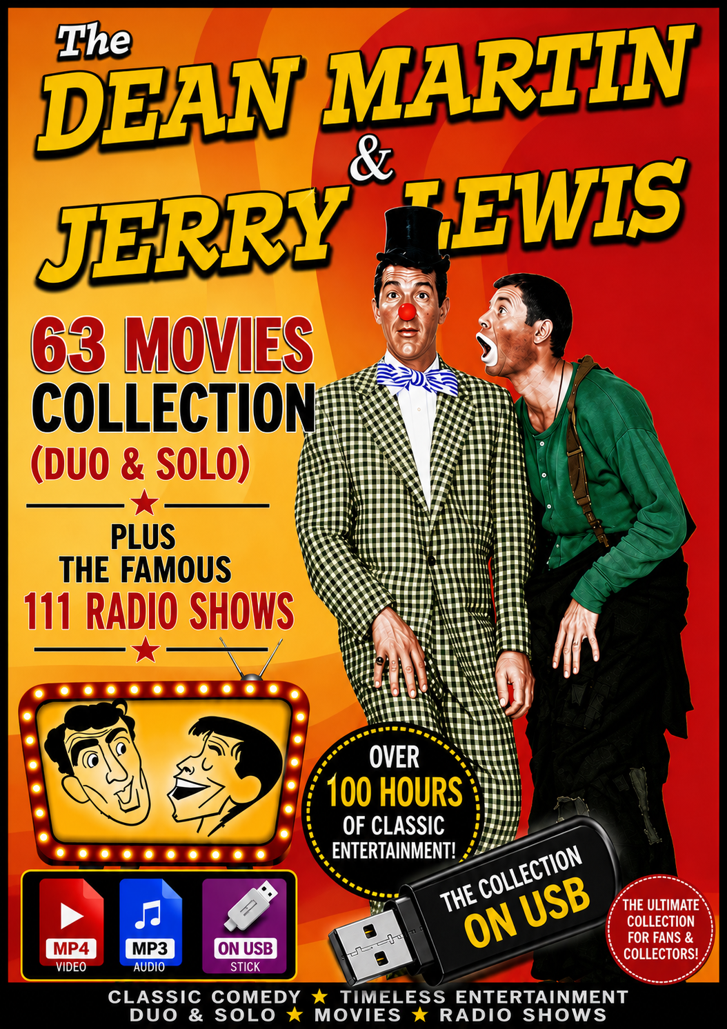 DEAN MARTIN & JERRY LEWIS COLLECTION - 63 MOVIE COLLECTION &111 RADIO SHOWS ON ONE  PLUG & PLAY USB