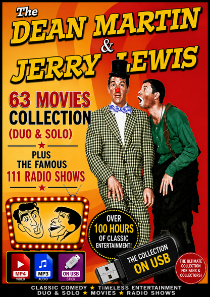 DEAN MARTIN & JERRY LEWIS COLLECTION - 63 MOVIE COLLECTION &111 RADIO SHOWS ON ONE  PLUG & PLAY USB