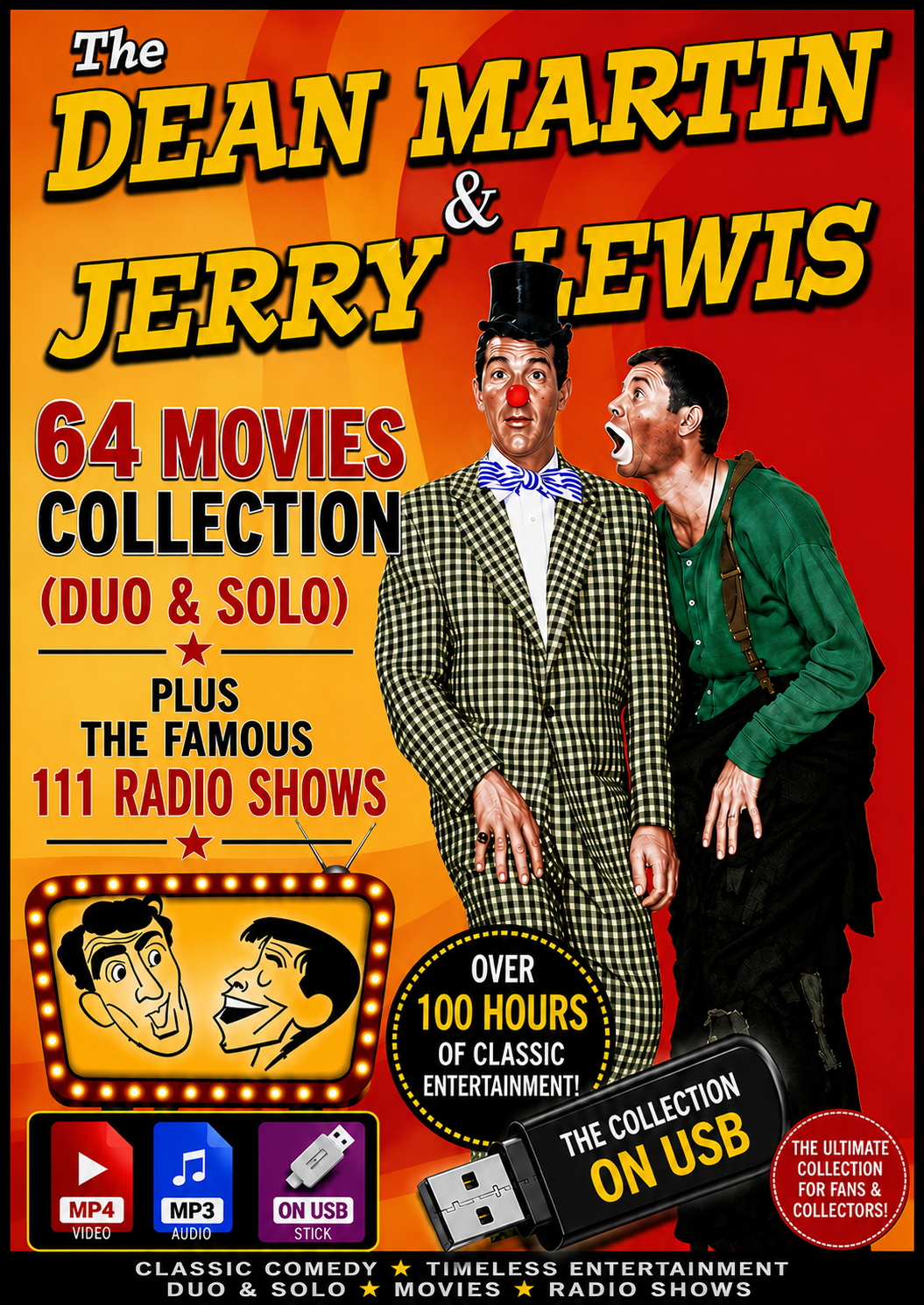 DEAN MARTIN & JERRY LEWIS COLLECTION - 64 MOVIE COLLECTION & 111 RADIO SHOWS ON ONE  PLUG & PLAY USB