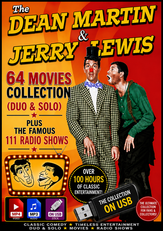 DEAN MARTIN & JERRY LEWIS COLLECTION - 64 MOVIE COLLECTION & 111 RADIO SHOWS ON ONE  PLUG & PLAY USB