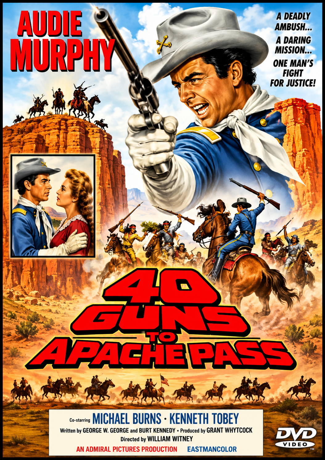 40 GUNS TO APACHE PASS (1967) Audie Murphy, Kenneth Tobey, Michael Burns, Michael Blodgett - Public Domain Movie DVD NO CASE