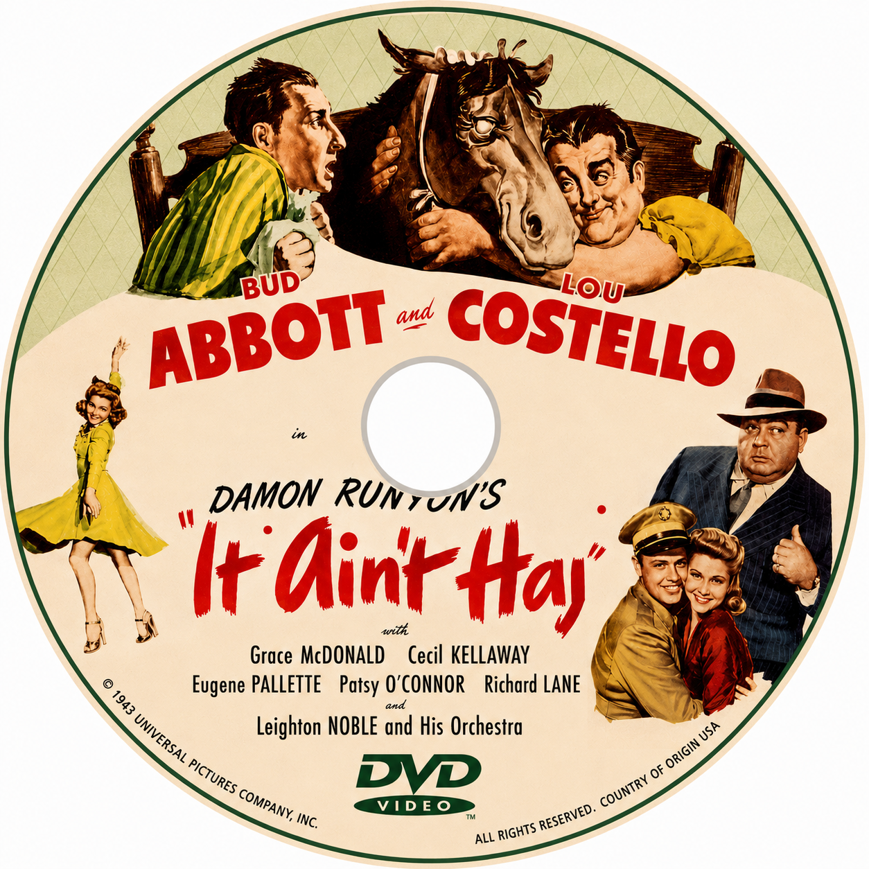 ''IT AIN'T HAY'' (1943) Bud Abbott, Lou Costello, Grace McDonald, Cecil Kellaway, Eugene Pallette - VERY RARE DELETED TITLE ! - DVD NO CASE