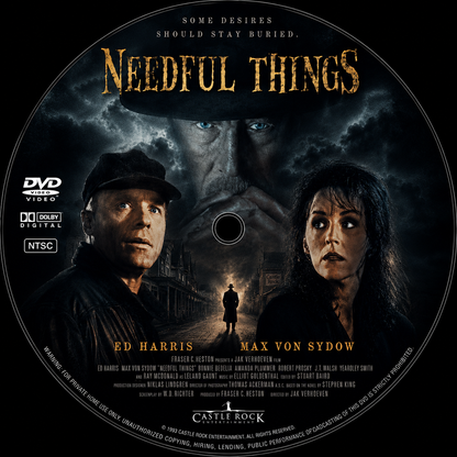 NEEDFUL THINGS (1993) Ed Harris, Max von Sydow, Bonnie Bedelia and J. T. Walsh - VERY RARE DELETED TITLE ! - DVD NO CASE