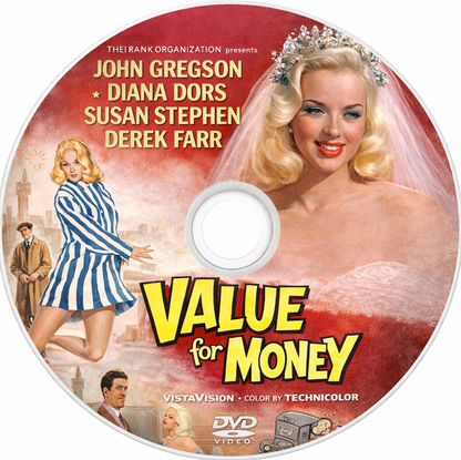 VALUE FOR MONEY (1955) John Gregson,Diana Dors,Susan Stephen,Derek Farr - Public Domain DVD NO CASE RARE !