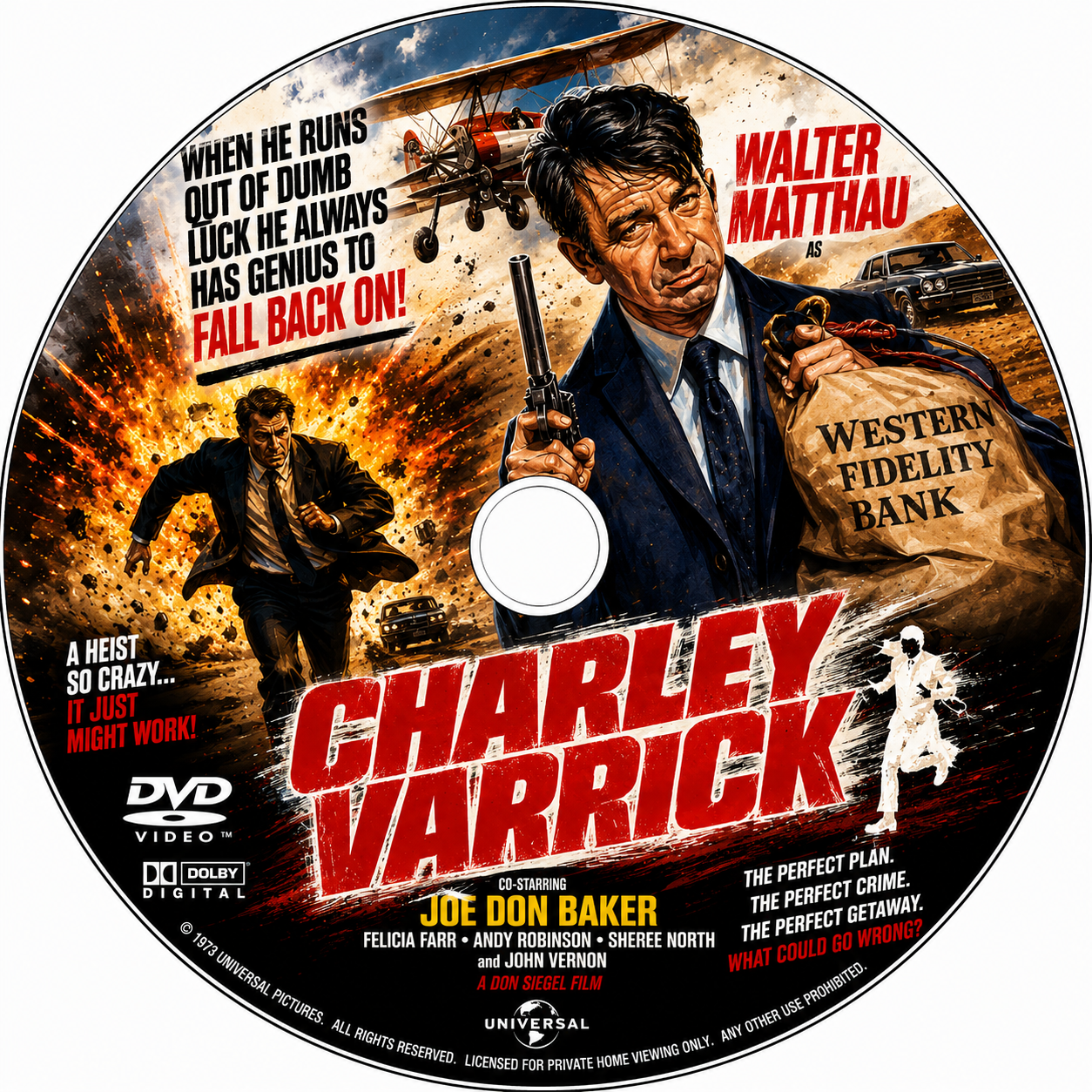 CHARLEY VARRICK (1973) Walter Matthau,Andrew Robinson,Joe Don Baker,John Vernon,Felicia Farr - Public Domain Movie DVD NO CASE