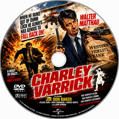 CHARLEY VARRICK (1973) Walter Matthau,Andrew Robinson,Joe Don Baker,John Vernon,Felicia Farr - Public Domain Movie DVD NO CASE