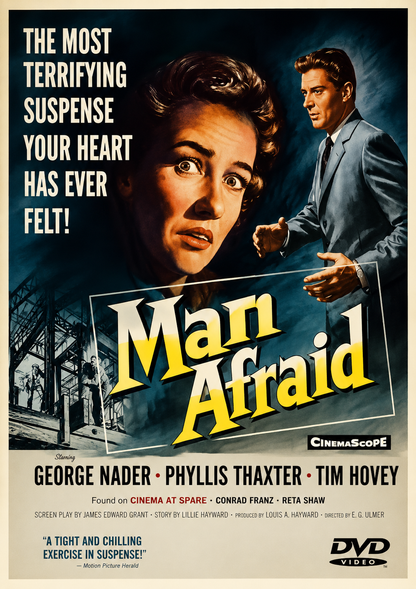 MAN AFRAID (1957) George Nader, Phyllis Thaxter, Tim Hovey, Eduard Franz, Reta Shaw - Public Domain Movie DVD NO CASE
