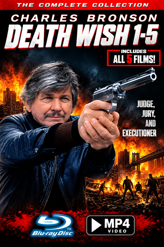 DEATH WISH COLLECTION 1974-1994 + Bonus - Starring - Charles Bronson - Public Domain X2 BLU-RAY NO CASE