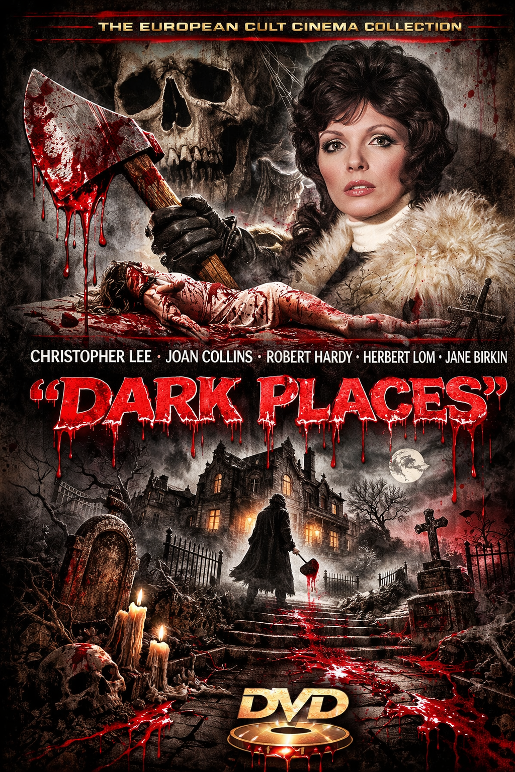 DARK PLACES (1974) - Christopher Lee, Joan Collins, Herbert Lom - Public Domain DVD NO CASE