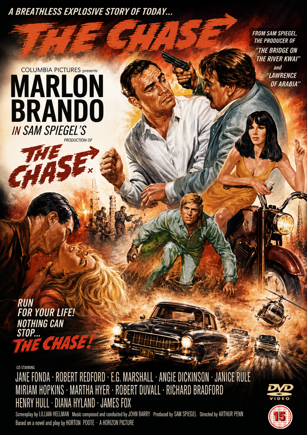 THE CHASE (1966) E.G. Marshall, Robert Redford, Angie Dickinson, Janice Rule, Jane Fonda, Miriam Hopkins, Martha Hyer, Marlon Brando - Public Domain Movie DVD NO CASE