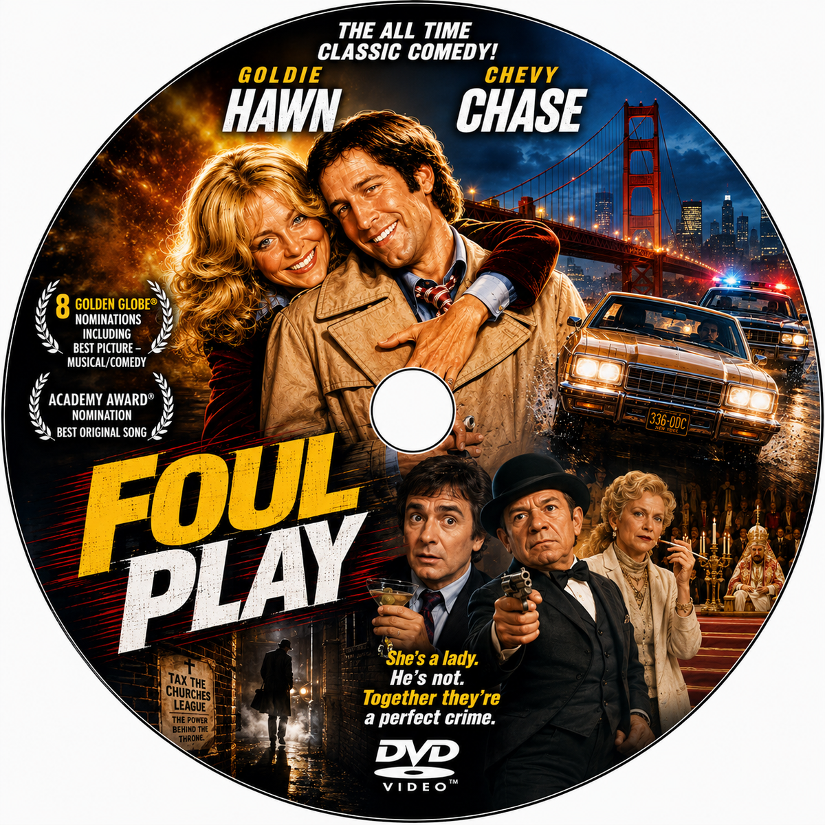 FOUL PLAY (1978) Goldie Hawn – Chevy Chase – Dudley Moore – Burgess Meredith – Rachel Roberts – Eugene Roche – Brian Dennehy – Billy Barty - Public - Public Domain Movie DVD NO CASE