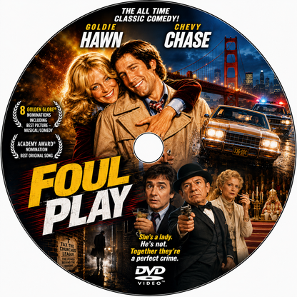 FOUL PLAY (1978) Goldie Hawn – Chevy Chase – Dudley Moore – Burgess Meredith – Rachel Roberts – Eugene Roche – Brian Dennehy – Billy Barty - Public - Public Domain Movie DVD NO CASE