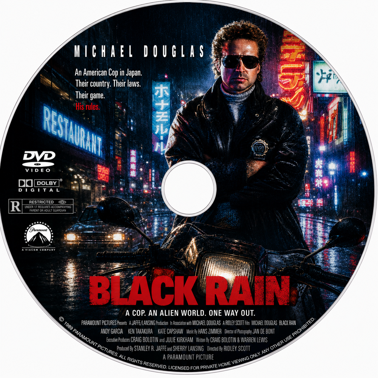 BLACK RAIN (1989) Michael Douglas, Andy García, Ken Takakura, Kate Capshaw and Yūsaku Matsuda. - Public Domain Movie DVD NO CASE