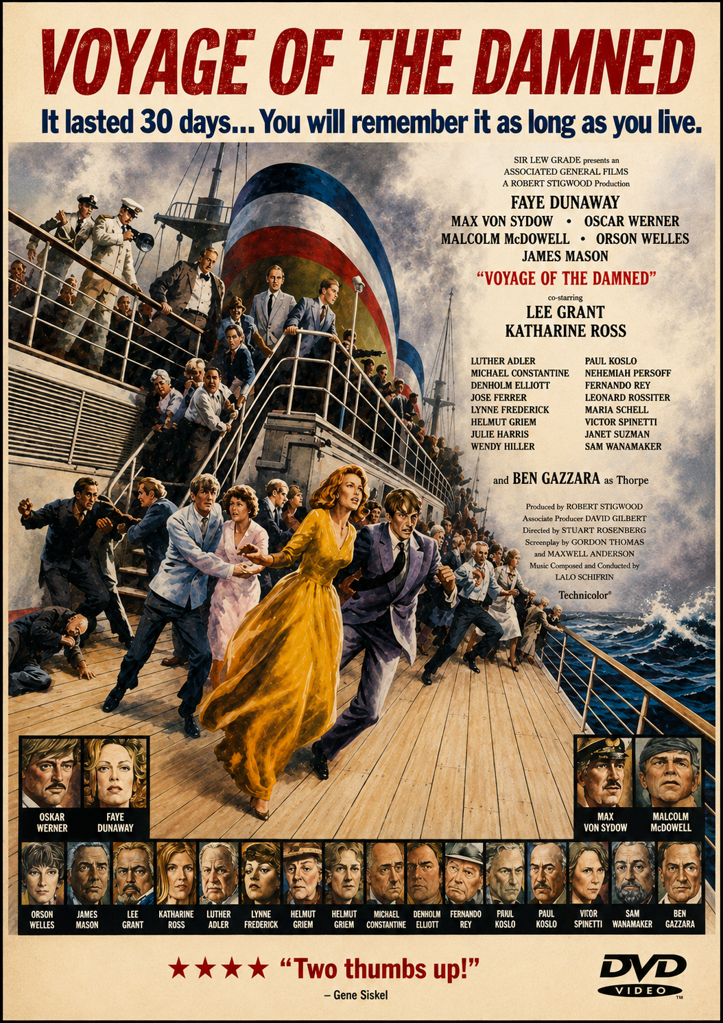 VOYAGE OF THE DAMNED (1976) Faye Dunaway, Orson Welles, Oskar Werner, Lee Grant, Max von Sydow, James Mason, Malcolm McDowell &amp; Lynne Frederick - Public Domain DVD NO CASE
