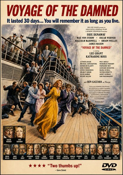 VOYAGE OF THE DAMNED (1976) Faye Dunaway, Orson Welles, Oskar Werner, Lee Grant, Max von Sydow, James Mason, Malcolm McDowell &amp; Lynne Frederick - Public Domain DVD NO CASE