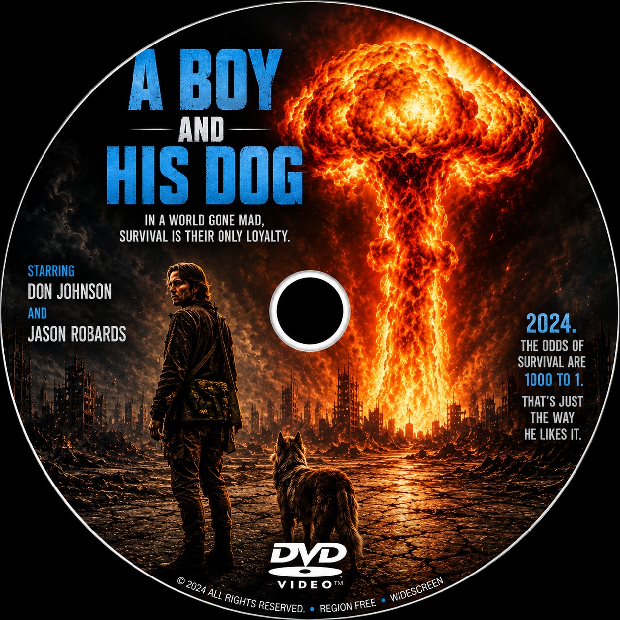 A BOY AND HIS DOG (1974)  Don Johnson, Susanne Benton, Jason Robards, Alvy Moore, Tim McIntire (voice of Blood) - Public Domain Movie DVD NO CASE