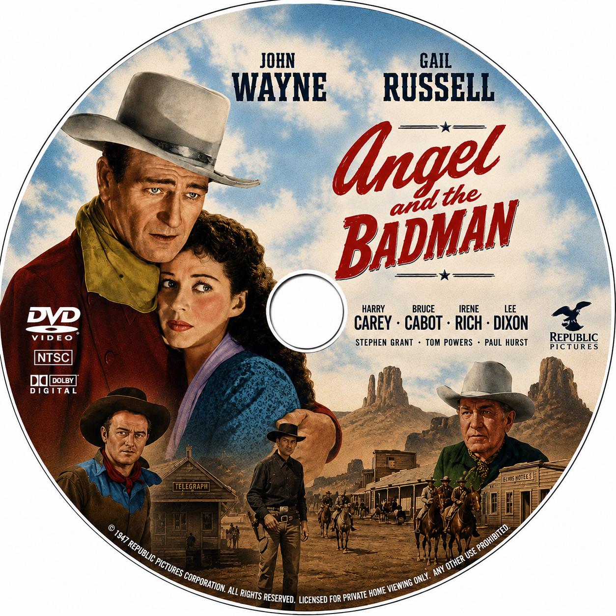 ANGEL AND THE BADMAN (1947) Starring: John Wayne, Gail Russell, Harry Carey, Bruce Cabot, Irene Rich - Public Domain Movie DVD NO CASE