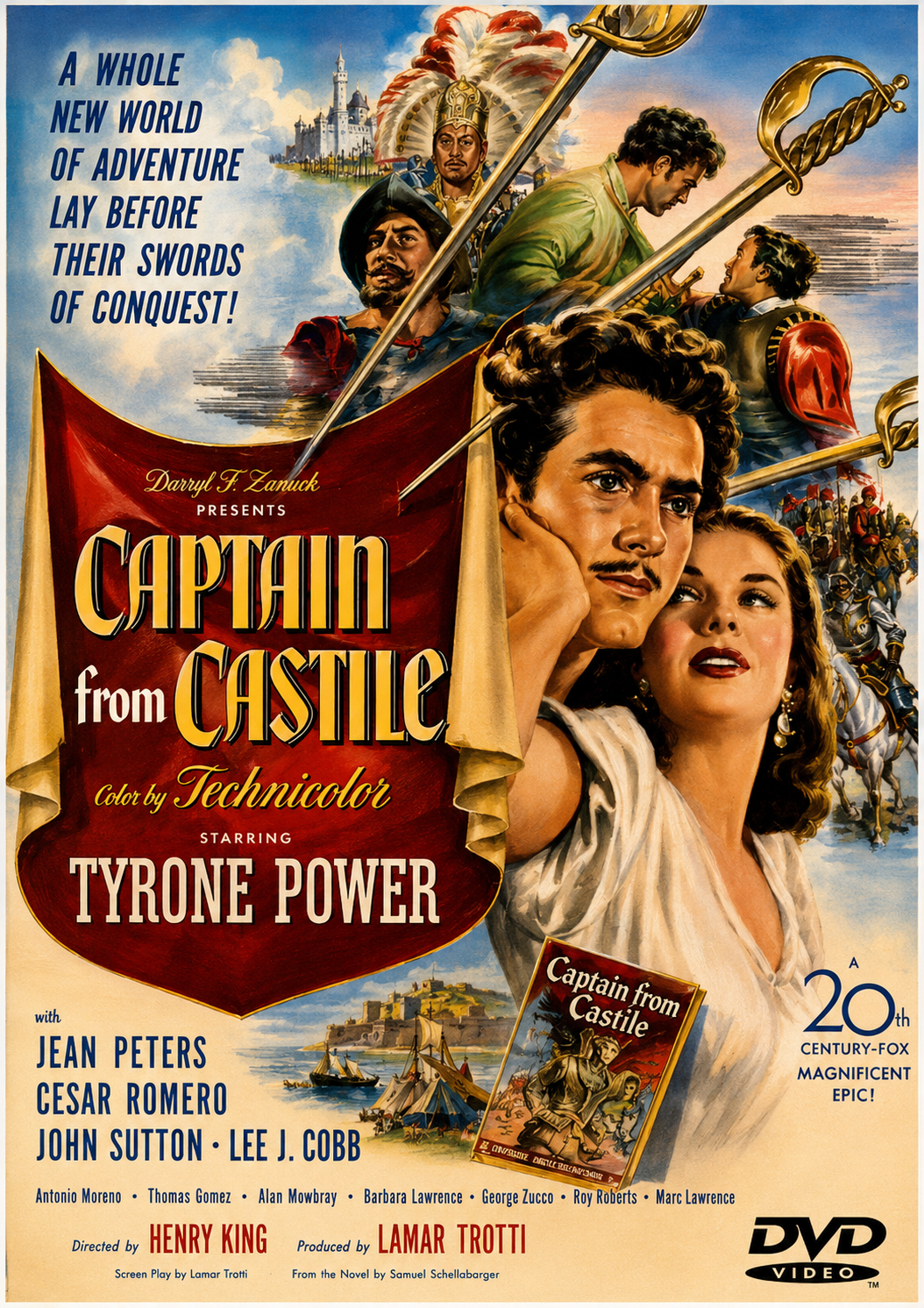 CAPTAIN FROM CASTILE (1947) Tyrone Power, Jean Peters, Cesar Romero - Public Domain Movie DVD NO CASE