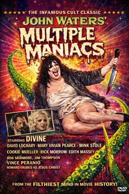 MULTIPLE MANIACS (1970) Susan Walsh, Jack Roberts, Public Domain DVD NO CASE