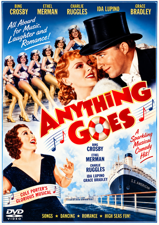 ANYTHING GOES (1936) Bing Crosby, Ethel Merman, Charles Ruggles, Ida Lupino, Grace Bradley - Public Domain DVD NO CASE